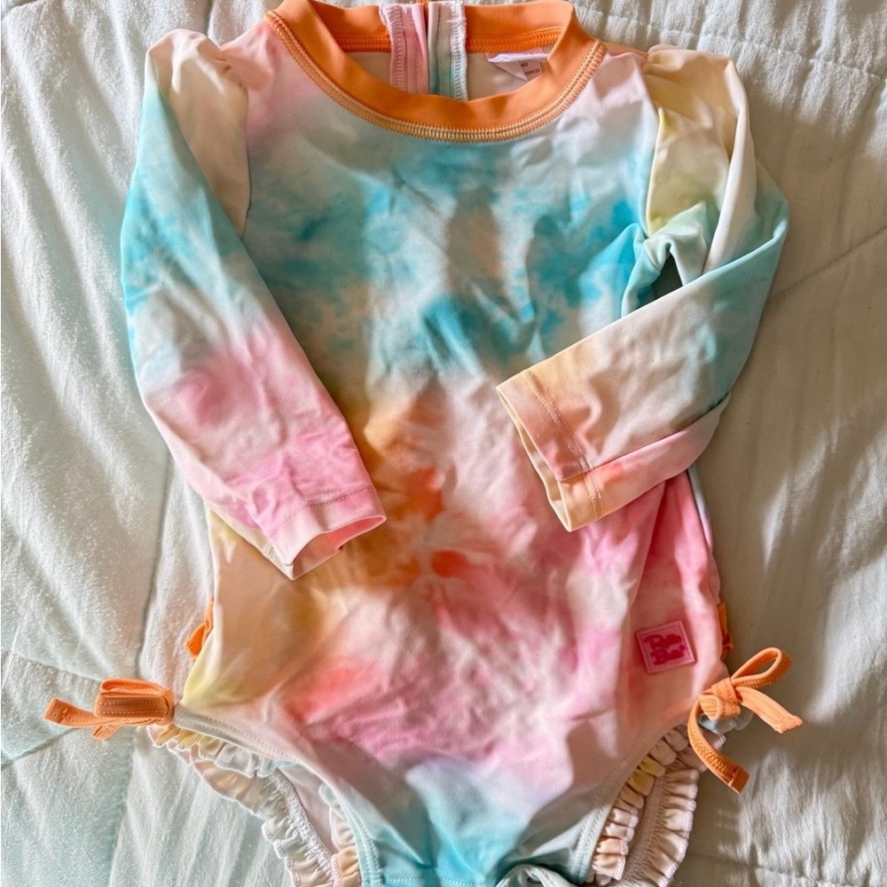 Ruffle Butts Pastel Swimsuit with Peach Trim